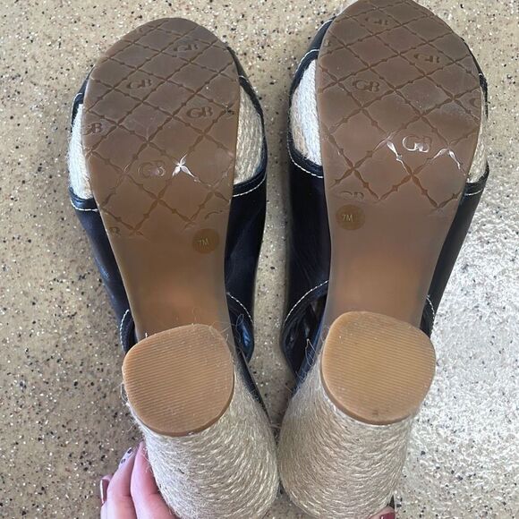 Gianni Bini Black Leather & Jute Slingback High Heeled Sandals sz 7 - Picture 6 of 13